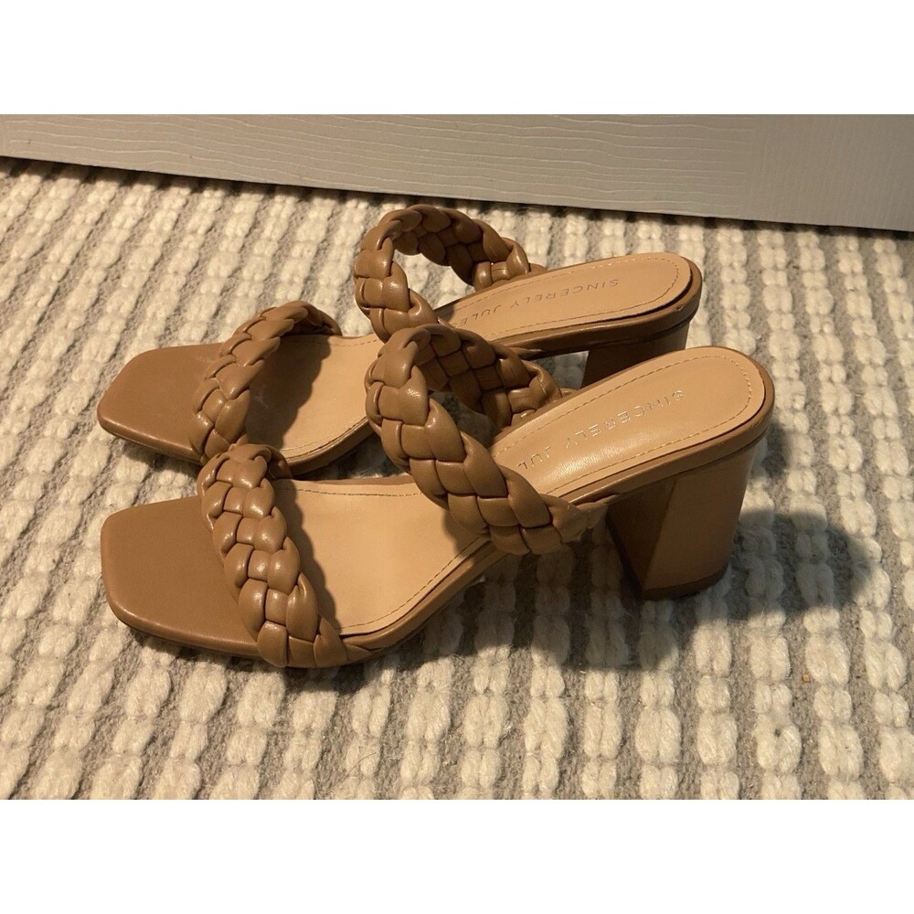 Braided Tan Block Heel Sandals By Sincerely Jules Size 9.5M